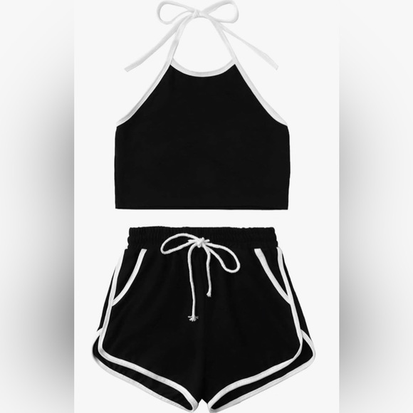 Women's 2 Piece Outfit Halter Crop Top and Shorts Set Jumpsuits Rompers - Picture 1 of 2